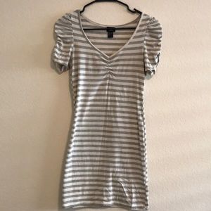 H&M Grey/White Striped Shirt Dress - Short Sleeves